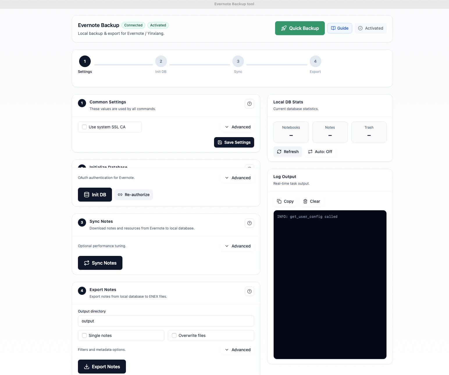 Evernote Backup Tool full interface